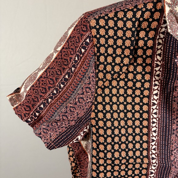 Rachel Zoe Medium 100% Linen Boho Aztec Short Sleeve Button Up Blouse Indie Top - Picture 5 of 9